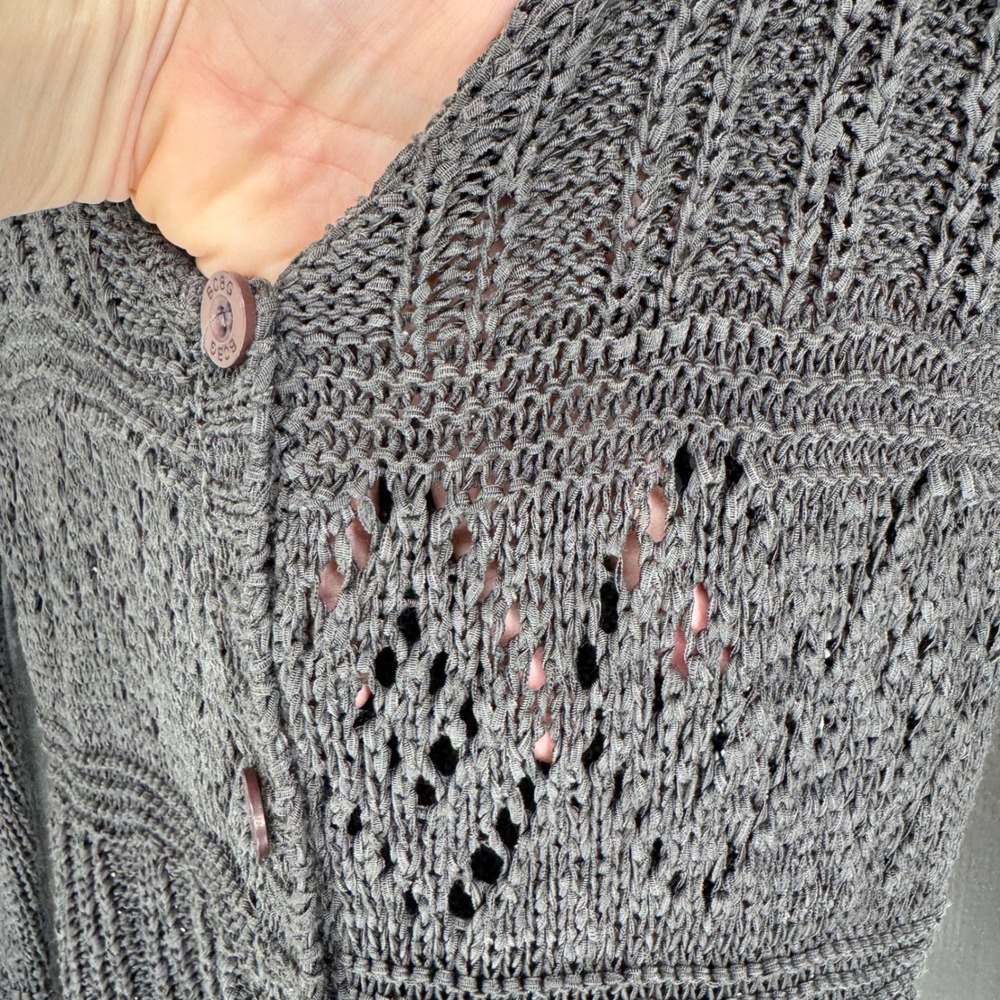 Open Knit Pointelle Longline Cardigan Sweater Large Festival Boho Whimsigoth - Picture 4 of 10